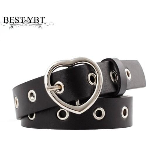 Best YBT Women belt Fashion new Heart-shaped Alloy pin buckle belt Women Hollow solid color Imitation leather decoration belt