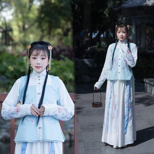 Blue Hanfu Women Embroidery Dance Costumes Traditional Folk Fairy Dress Singers Festival Outfit Rave Performance Clothing DC3445