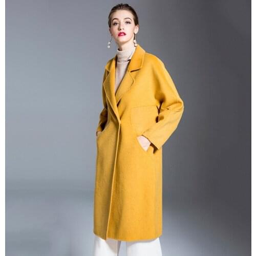 Womens winter overcoats lemon belt Double-sided wool cashmere outwear 2019 autumn plus size ladies fashion long sexy free ship