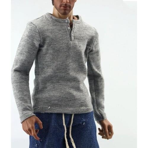 1/6 Grey Long Sleeve Shirt T-shirt Top Clothes Fit 12" Male Action Figure Body Model Accessories