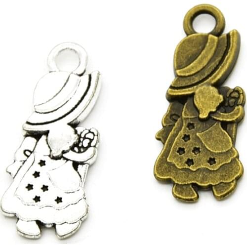 10pcs Wholesale Two Color Little Girl Charms Zinc Alloy Metal Pendants For DIY Handmade Jewelry Accessories Making 28*12mm
