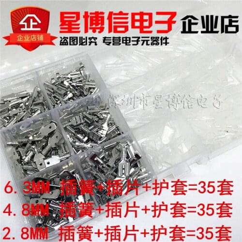 105sets/lot Plug spring + Insert + Jacket 6.3MM / 4.8MM / 2.8MM Pluggable Crimp Terminal Wire Connector