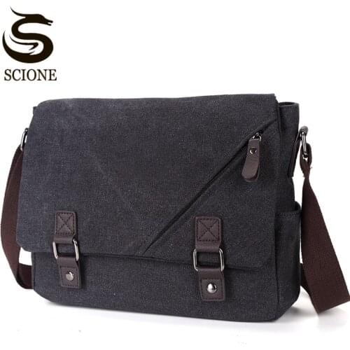 Men Messenger Bags Canvas Leather Mens Handbags Travel Duffel Shoulder Bags Vintage Male Briefcase for School Teenagers