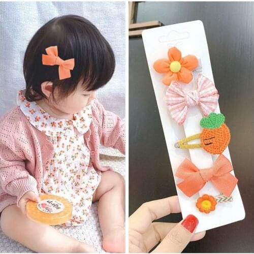 5pcs/Set Girls Hair Accessories Mini Snap Clips for Baby Girls Cloth Cartoon Animal Bows Flower Toddlers Kids Princess Hairpins