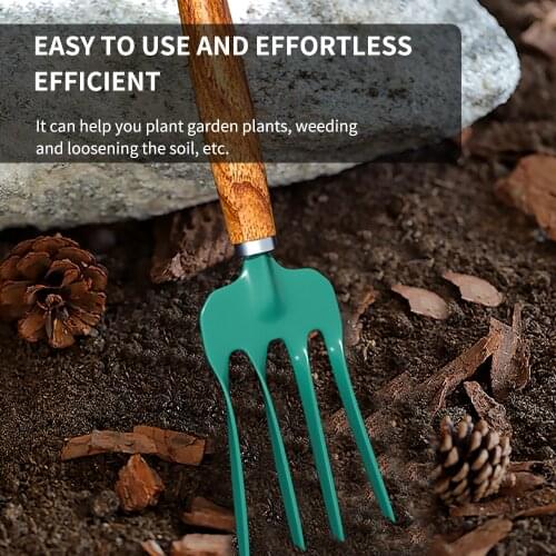 Gardon Digging Fork 51cm Wooden Long Handle 45 Carbon Steel Agricultural Farm Gardening Planting Tools Manual Twisted Tooth Fork