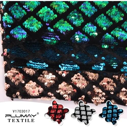 95 Polyester 5 Spandex stretch velvet embroidery sequin designs velvet fabric with 5mm sequin by half(1/2) yard