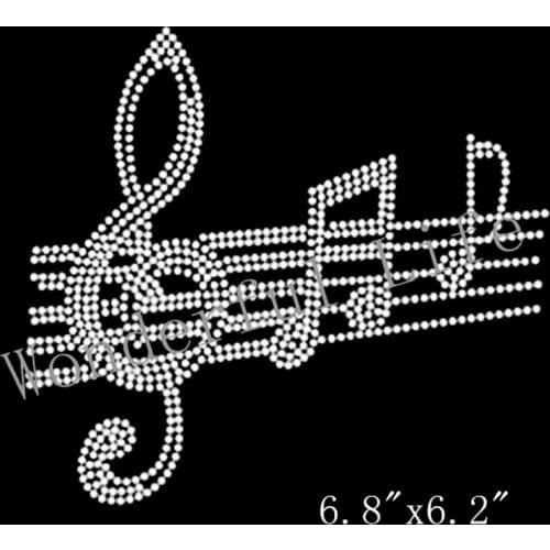 Free Shipping music symbol Iron On hotfix rhinestones transfer blingbling transfer