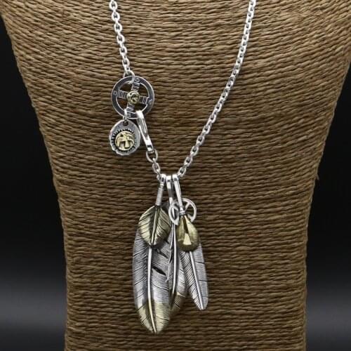 S925 Sterling Silver Retro Thai Silver Takahashi Goro Feather Men And Women Fashion Sweater Chain Vintage Style