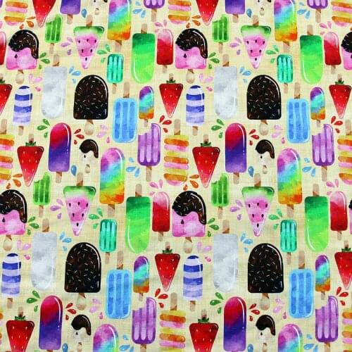 Cartoon Colorful Ice Cream 100% Cotton Fabric for Kids Clothes Curtain Patchwork Needlework Material DIY Handmade Crafts