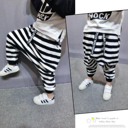 Children clothes 2-6 Years Baby Boys Harem Pants Korean Style Black&White Stripe Kids Winter Warm Velvet Lining Trousers pants