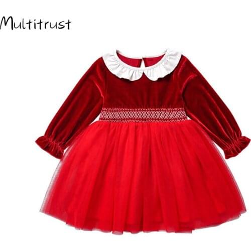 1-4Y Kids Baby Girls Red Velvet Tutu Dress Christmas Party Girls Princess Formal Dresses Autumn Winter Baby Clothes Outfits