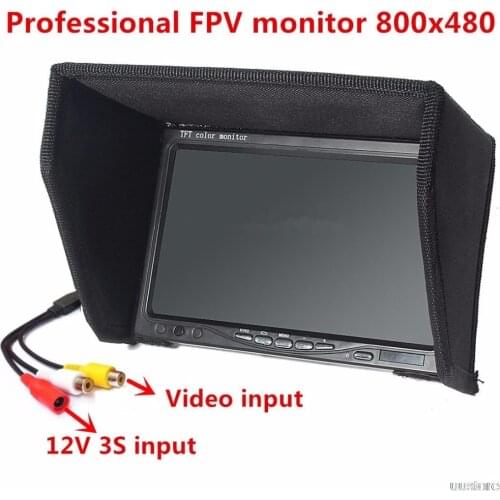 FPV Monitor Video Screen Not Blue Screen 7 Inch 800x480 Color TFT LCD Display W/ sunhood for Camera Drone Quadcopter RC Airplane
