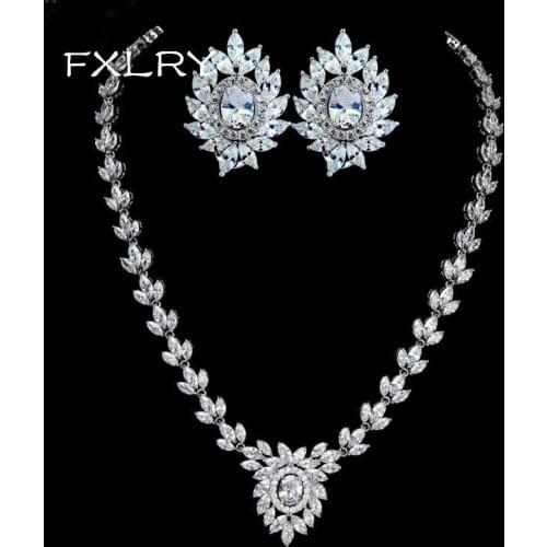 FXLRY New Arrival White ZC Marquise Shape AAA+ Zirconia Flower Jewelry Sets for The bride jewelry free shipping