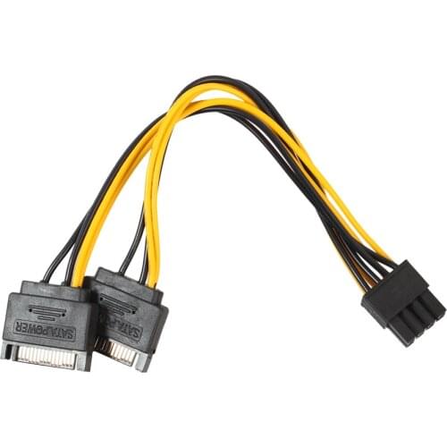 8pin To two 15pin Graphics Power Supply Lines 20cm 15Pin SATA Male To 8pin(6+2) PCI-E Male Video Card Power Supply Adapter Cable