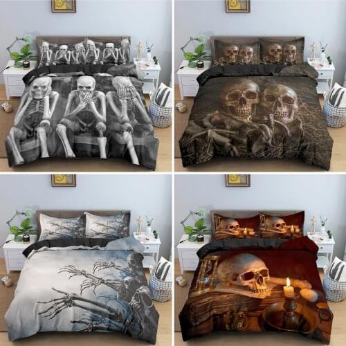3D Skeleton Bedding Set Queen King Size Skull Pattern Duvet Cover Set With Pillowcase Comforter Cover Bedclothes Home Decor