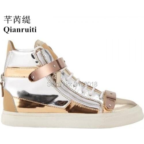 Fashion Patchwork Men Casual Shoes Lace Up Mixed Color Metal Decorated Sneaker Side Zipper Heel Flat Male Shoes