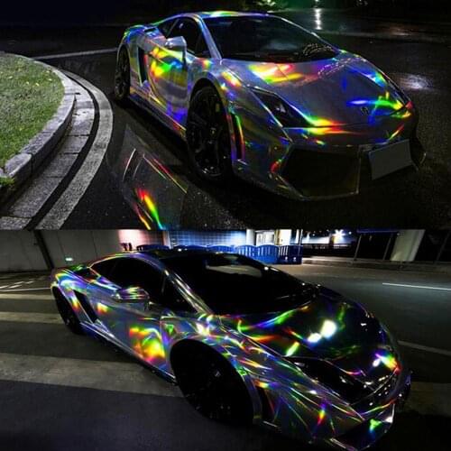 HOHOFILM 1.49x20m Laser Chrome Holographic Car Wrap Film Auto Wrap Sticker With Bubble free air release 58''x65.6ft