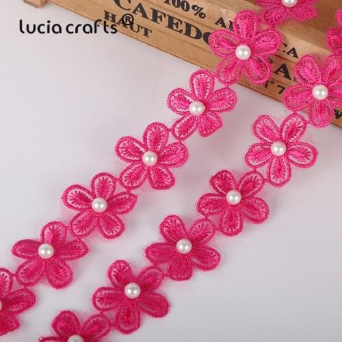 Lucia Crafts 1y 30mm Flower Pearl Embroidery Lace Trim Ribbons Dress Sewing Garment Accessories X0309