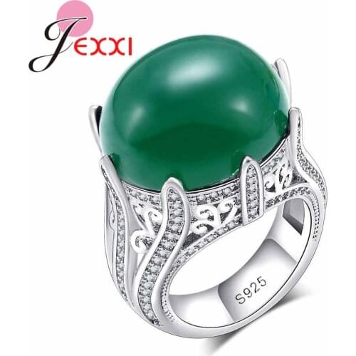 Fashion High Quality 925 Sterling Silver Green Cat Eyes Stone Rings For Women Wedding Party Jewelry Engagement Anillos