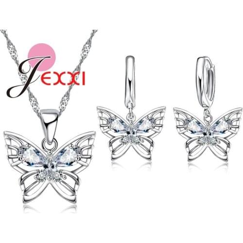 Pendientes Austrian Crystal Jewelry Sets Women 925 Sterling Silver Pendant Necklace Earring Wedding Bridal Jewelry Set