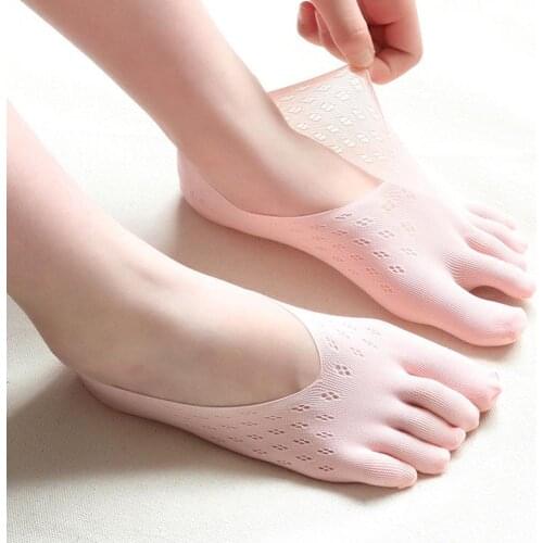 1Pair Ladies Cotton Mesh Blend Toe Socks Thick Bottom Fashion Women Antiskid Invisible Five Finger Non-slip Breathable Socks