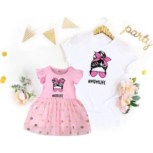 Mom Life Kid Life clothes Mama Mini Messy Bun clothing Mother and Girl Matching outfit Mom and Me suits Family Look Outfits