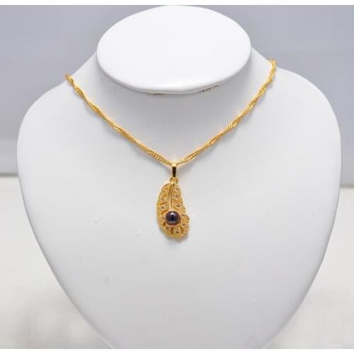 Gold Color Red stone Pendant and Chain Necklaces for Women Girls Charm mosaic Jewelry Gifts African French ornaments