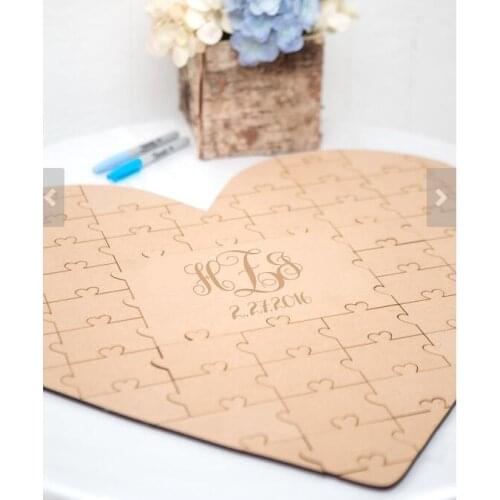 Custom rustic puzzle wedding day guest books Alternative hearts Wooden guestbooks Reception party favors decorations