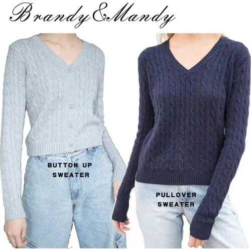Sweater Brandy Women 2021 Autumn Winter Clothes Fashion V Neck Sweater Long Sleeve Knit Top Casual Pullovers Women Navy Sweaters