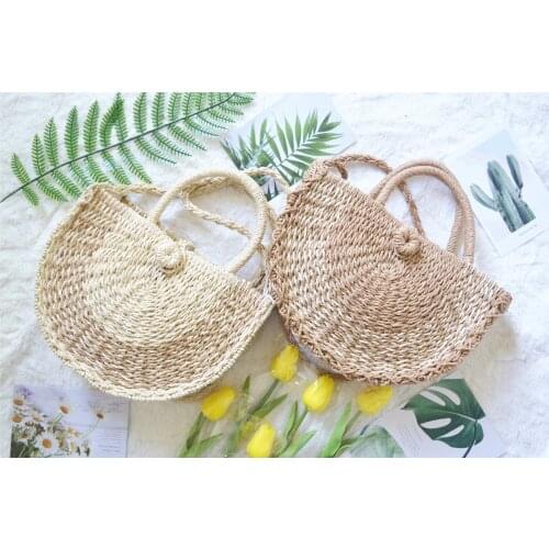 Summer Handmade Bags for Women Beach Weaving Ladies Straw Bag Wrapped Beach Bag Moon shaped Top Handle Handbags Totes