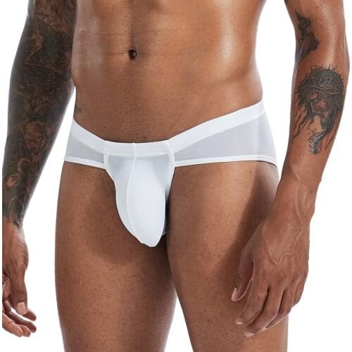 Ultra-thin Men Sexy Close-fitting Briefs Bulge Pouch Ice Silk Underwear Breathable Mens Low-waist Bikini Panties