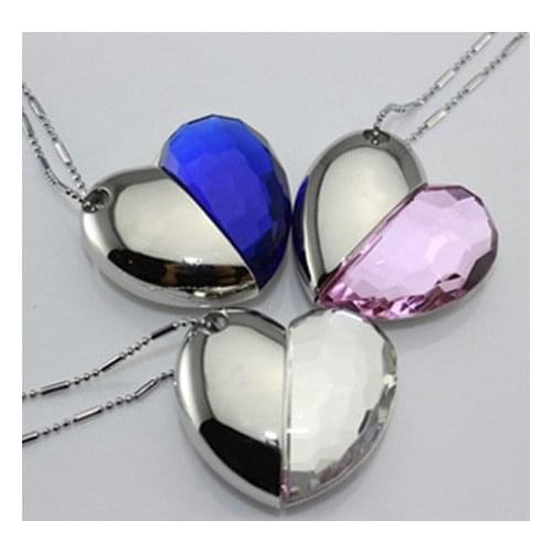 Girl Gift Jewelry USB Flash Drive 512GB Heart Necklace Chain Pendrive 64GB Pen Drive 1TB 2TB Memory Stick Disk Key 8GB/16GB/32GB