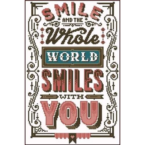Top Quality Beautiful Lovely Counted Cross Stitch Kit Smile and the Whole World Smiles with You Letters Words