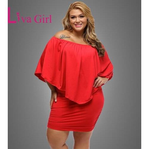 LIVA GIRL 2020 Women Plus Size Dress Red Off Shoulder Femme Sexy Mini Dresses Large Big Size Bodycon Casual Vestidos XXL XXXL
