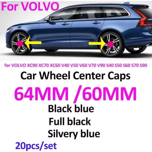 20pcs ABS/PVC 60MM 64MM Car Styling For XC90 XC70 XC60 V40 V50 S40 S50 S60 S70 S90 Wheel Rim Hub Cap Badge Emblem Covers