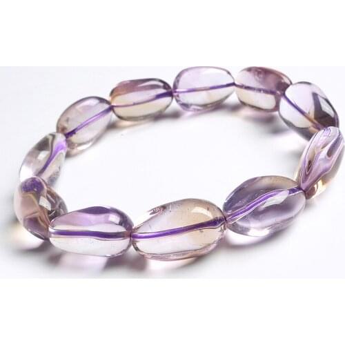 Oval Fashion Jewelry Crystal Beads Bracelet Genuine Natural Purple Yellow Quartz Charm Stretch Bracelet