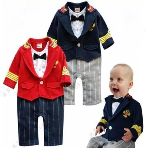 2018 Gentleman Fashion Baby Rompers Infant Costumes Tuxedo Jumpsuits 100% Cotton Baby Boy Clothes Sets 80 90 95 Jumper
