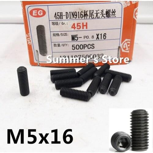 50pcs/lot DIN916 M5*16mm Alloy Steel Hex Socket Head Set Screw M5*16mm Grub Screw black screw bolt Grade 12.9