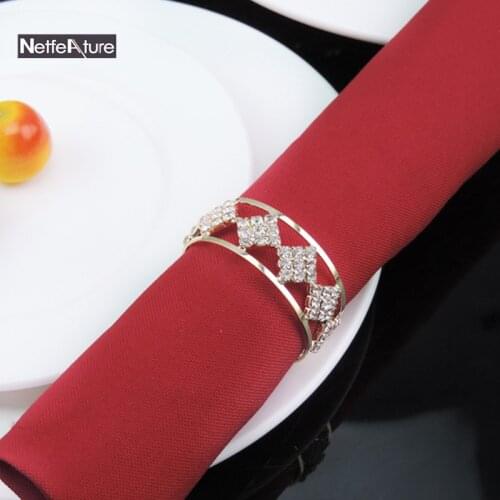 6PCS/Lot Rhinestone Gold Metal Napkin Rings Serviette Holder Napkin Buckle Wedding Hotel Home Dinner Table Decoration Supplies