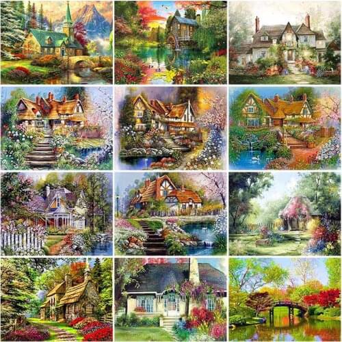 DIY 5D Diamond Painting Garden Villa Diamond Embroidery Cross Stitch Kit Full Round Drill Rhinestone Room Wall Sticker Decor Art