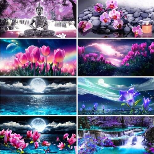EverShine Full Square Drill Diamond Embroidery Landscape 5D Diamond Painting Flower Mosaic Picture Of Rhinestones Decor For Home