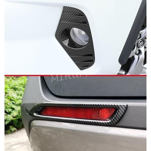 Carbon Fiber Bumper Front & Rear Fog Light Cover Trims For Toyota RAV4 Hybrid 2019 2020