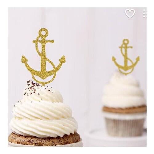 Glitter Anchor Cupcake Toppers Food Picks Bachelor Bachelorette nautical Wedding Bridal Engagement Lingerie Party