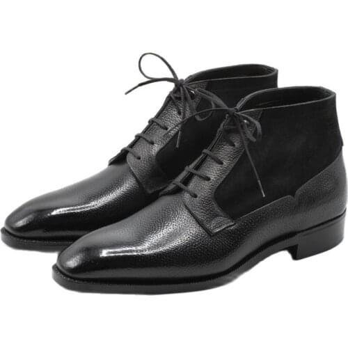 Stitching Winter Black Mens Boots Shoes Add Velvet Concise Fashion Work Boots Lace Up Shoes Men Genuine Leather