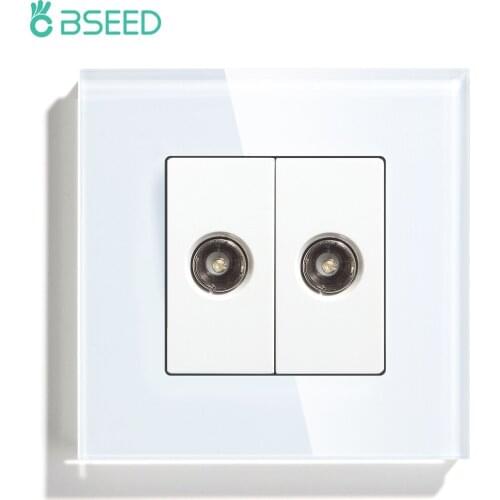 BSEED Double TV Wall Sockets Glass Power Outlets Socket Tempered Crystal Panel White Black Gold TV Socket