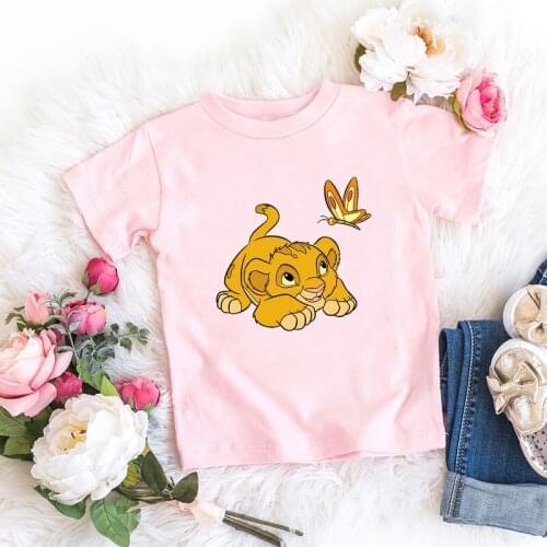 New summer style girls t-shirt cute little lion graphic print toddler baby tshirt harajuku kawaii girls Pink short sleeve tops