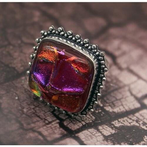 Hermosa 49% OFF Beautiful Antique Dichroic Glass Rainbow Huge Men Women Ring Size 10 Free Shipping
