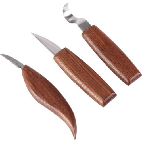 2021 Hot Woodworking Carving Knife Set Five-Piece Round Handle Black Walnut Handle Carving Knife Carving Tool