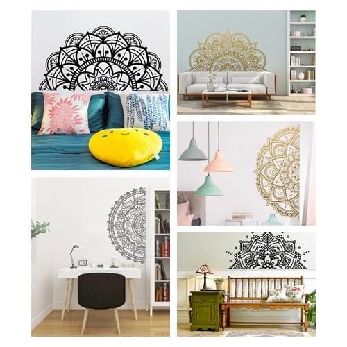 Islam Half Mandala Flower Wall Sticker For Yoga Living Room Bedroom Removable Vinyl Sticker Wall Art Room Decoration Mural