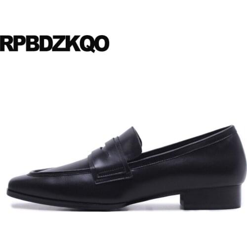 China british style designer shoes women luxury 2019 low heel slip on chinese genuine leather square toe loafers ladies black